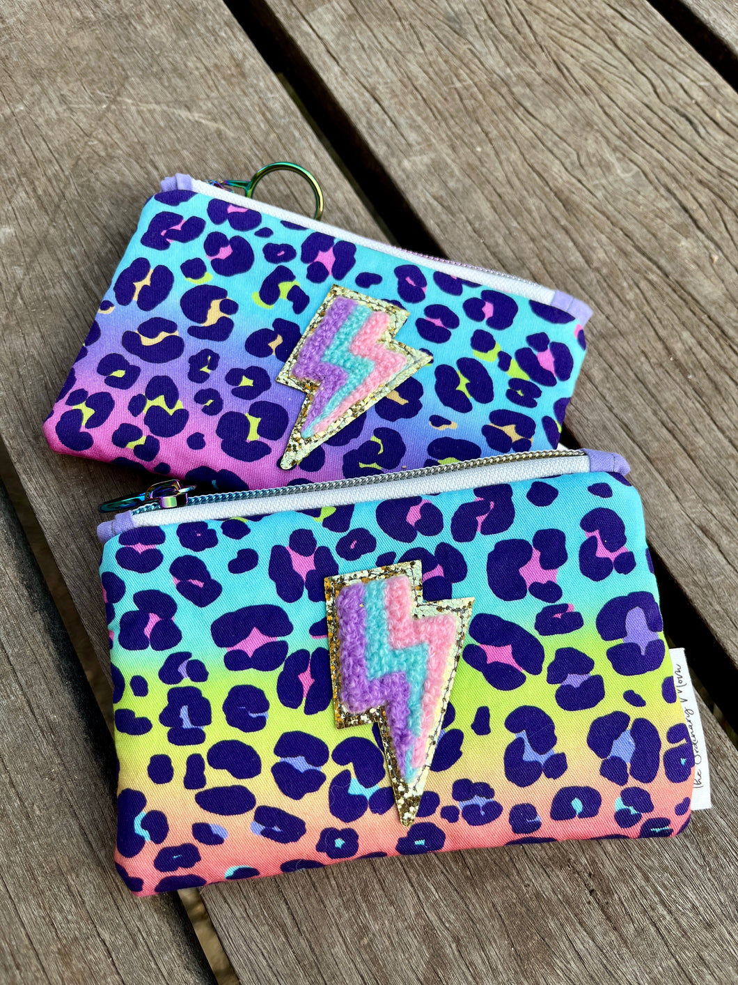 Coin Purse- Leopard Lightning Bolt with Hot Pink Vegan Leather